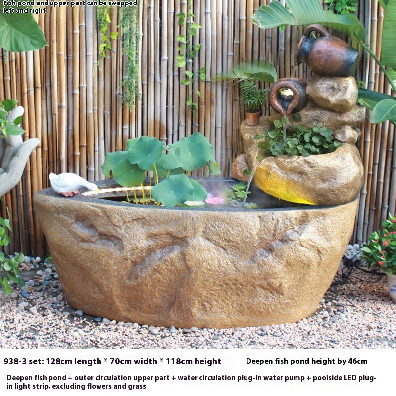 Rustic Garden Rockery Fountain with Fish Pond for Courtyard, Terrace & Balcony Decoration