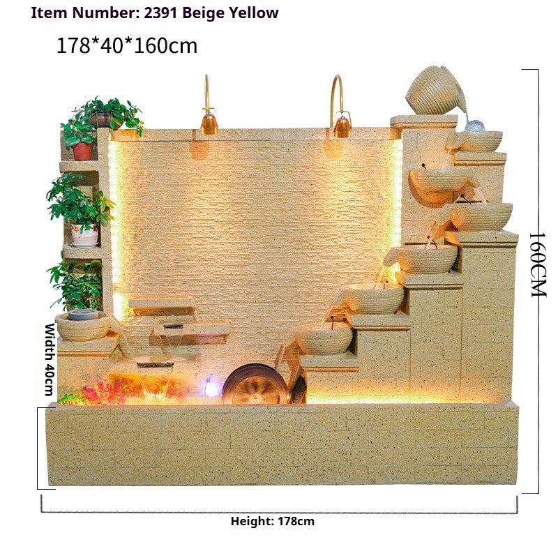 Rockery Waterfall Wall Fountain with Screen Feature for Villa Garden, Courtyard & Office Landscape Decor