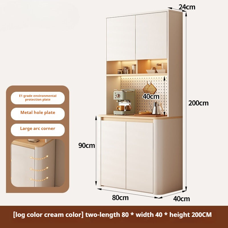 Cream-Style Rounded Corner Sideboard – Wall-Mounted Wooden Wine & Storage Cabinet with Pegboard for Kitchen or Living Room
