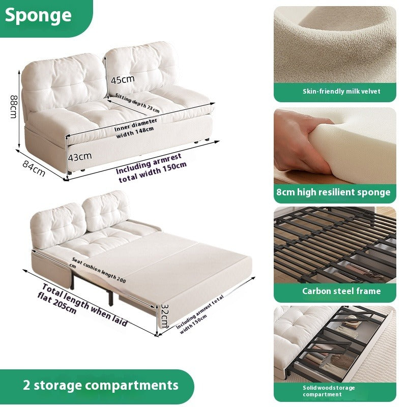 Cloud Sofa Bed with Pull-Out Storage for Small Living Rooms & Tatami Spaces