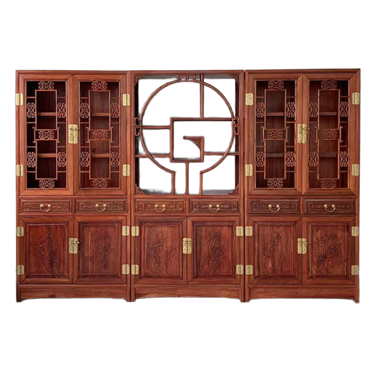 Chinese-Style Elm Wood Bookshelf – Antique Solid Wood Storage Cabinet for Living Room, Study & Office, No Glass Doors