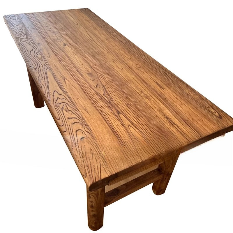 Rustic Elm Wood Dining Table & Booth Seating Set for Folk Bars, BBQ Taverns & Music Cafés