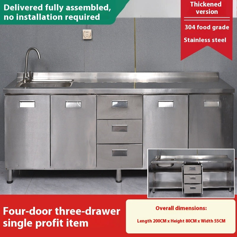 Rural Stainless Steel Kitchen Cabinet with Integrated Stove & Custom Countertop