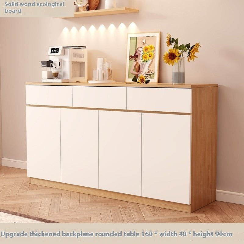 Nordic Solid Wood Sideboard – Full-Height Wall Cabinet with Tall & Low Storage Units for Kitchen & Living Room