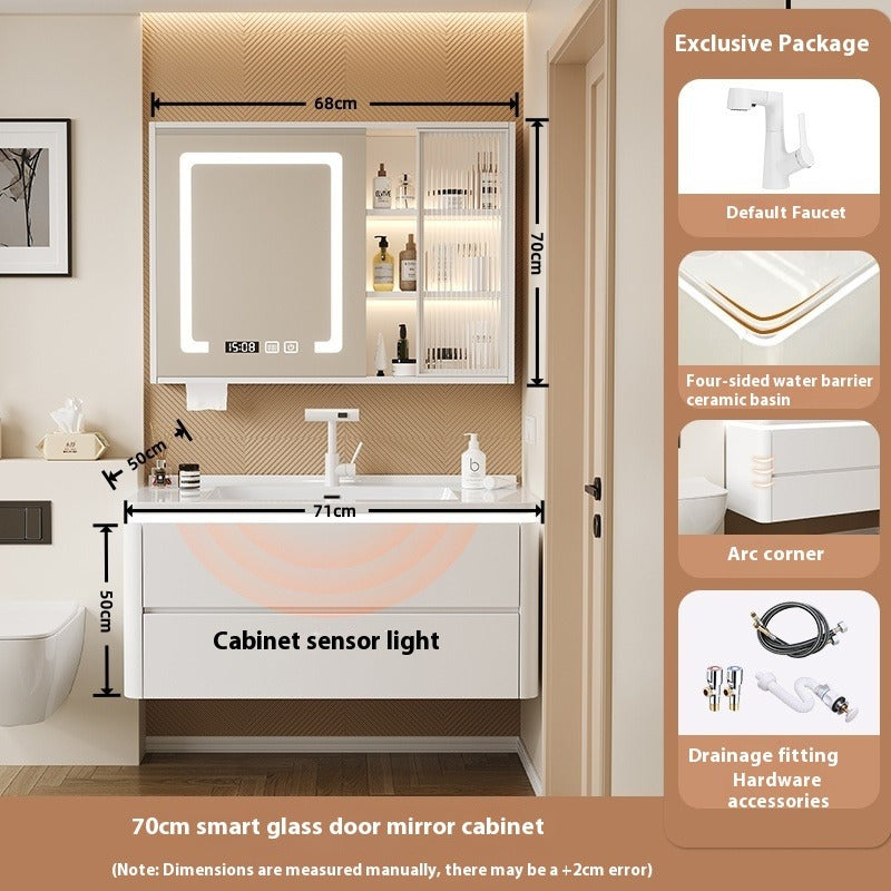 Cream-Style Oak Bathroom Vanity – Ceramic Integrated Basin Cabinet Set for Modern Bathrooms