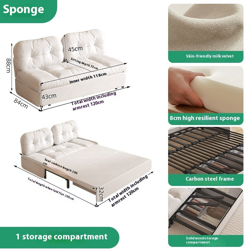 Cloud Sofa Bed with Pull-Out Storage for Small Living Rooms & Tatami Spaces