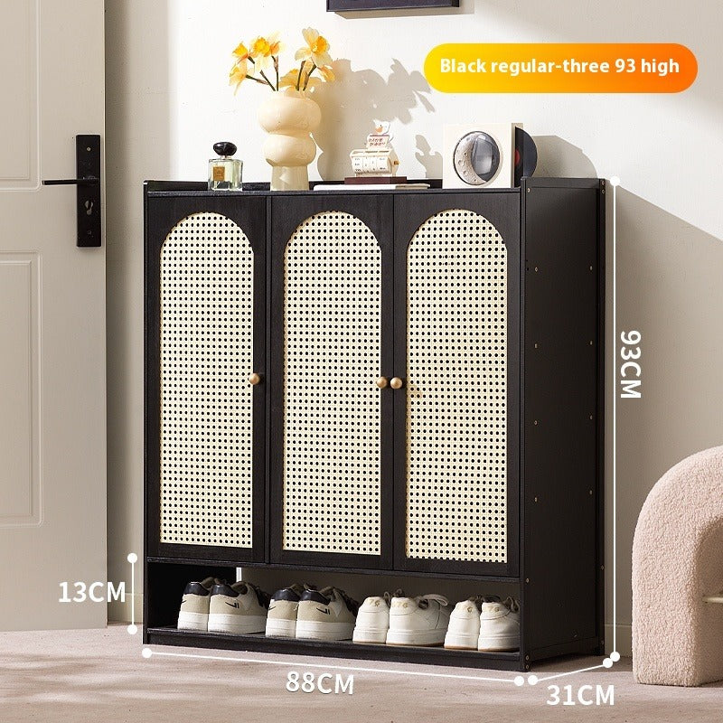 Cream-Style Entryway Shoe Cabinet – All-in-One Ventilated Storage with Mesh Doors for Living Room Divider Use