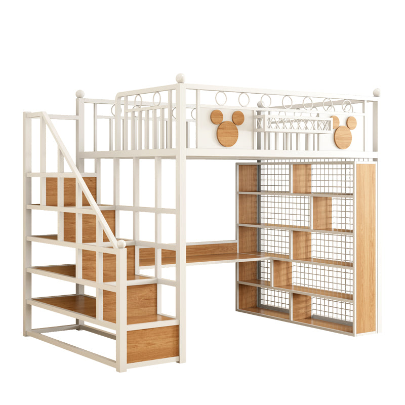 Elegant Double-Decker Metal Loft Bed with Ladder and Under-Bed Desk, Customizable Bedroom Furniture