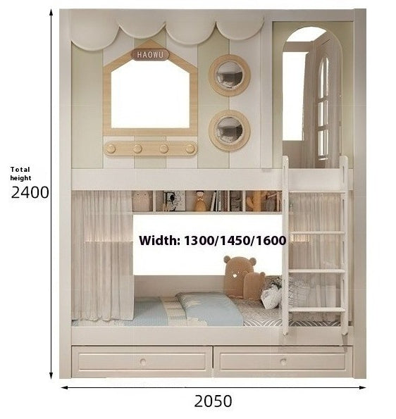 Elegant Kids Bunk Bed with Slide Arch and Storage - New Double Drawdown Design