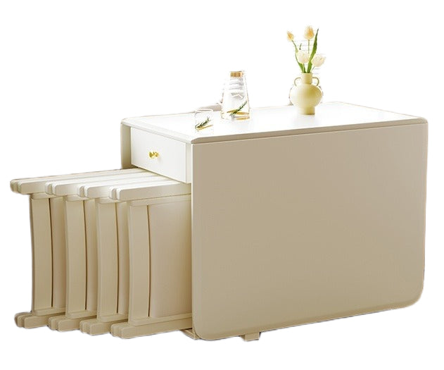 Cream Style Foldable Dining Table with Sintered Stone Top & Storage for Small Homes