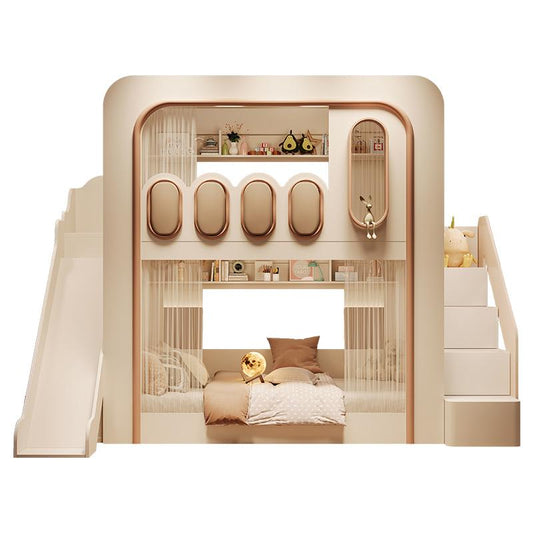 Elegant Kids Bunk Bed with Bookshelf and Storage - High-Quality Wooden Furniture