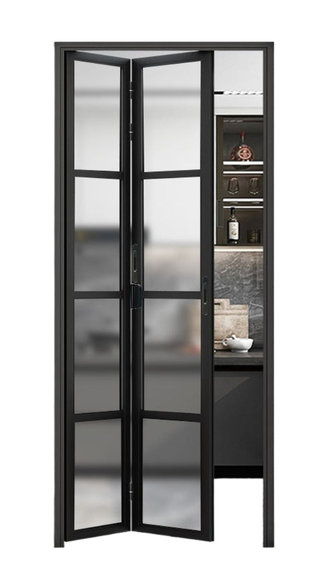 Aluminum Frameless Folding Door – Trackless Top-Hung Narrow Glass Sliding Door for Bedroom, Kitchen, Balcony, and Bathroom