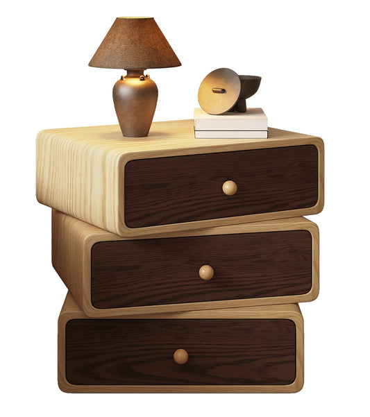 Rotatable Solid Wood Bedside Table – Compact Vintage-Modern Nightstand for Bedroom Storage