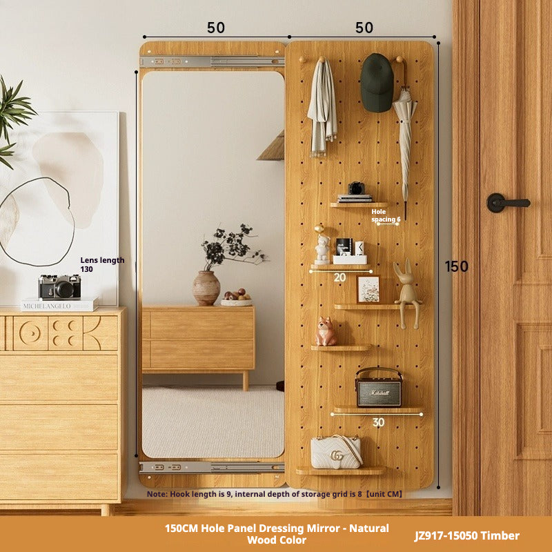 Sliding Hidden Full-Length Mirror – Wall-Mounted Dressing Mirror with Pegboard Cover for Entryway