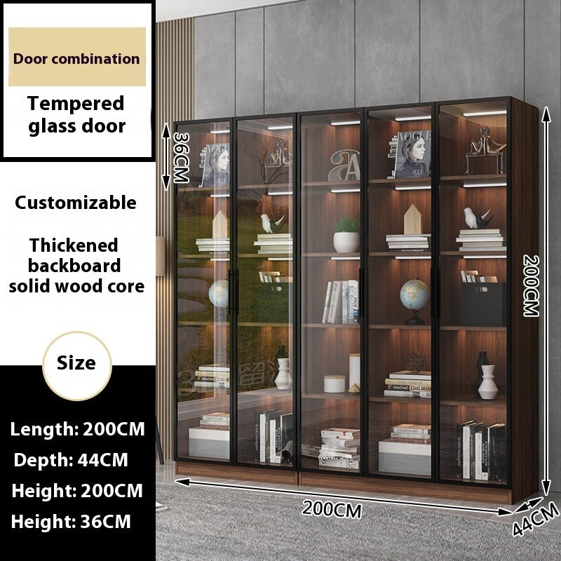 Custom Full-Wall Solid Wood Bookshelf – Floor-to-Ceiling Display Cabinet with Glass & Solid Doors for Study Room