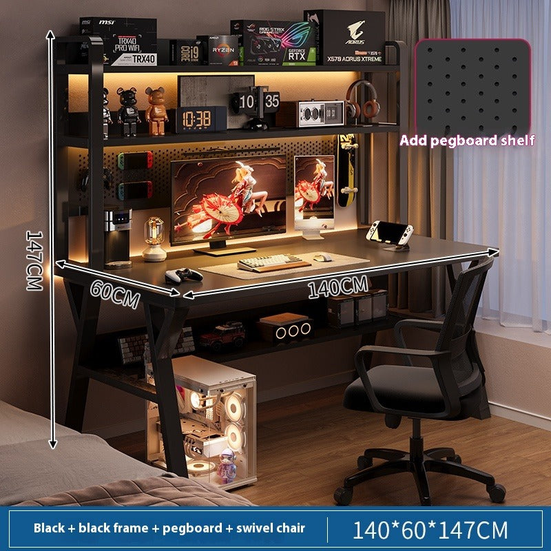 Computer Desk with Chair & Pegboard Bookshelf – All-in-One Home Office and Gaming Setup with Magnetic Hooks