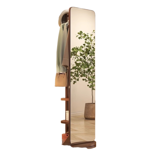 Rotating Freestanding Full-Length Mirror with Built-in Coat Rack – Mobile Dressing Mirror for Bedroom