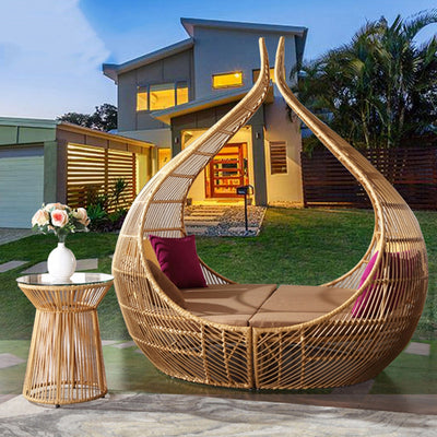 Outdoor Rattan Daybed Sofa – Waterproof Nest-Style Patio Furniture for Hotel, Terrace & Garden Use
