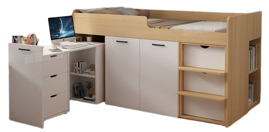 Elegant New Half-Height Bed with Wardrobe and Storage Cabinet - Standard Height, Sliding Doors, High-Quality Wood