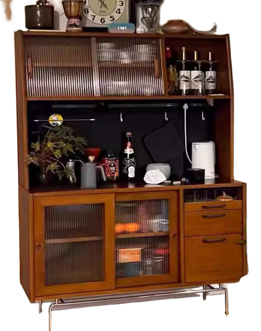Nordic Solid Wood Sideboard – Retro All-in-One Tea & Storage Cabinet for Entryway or Dining Room