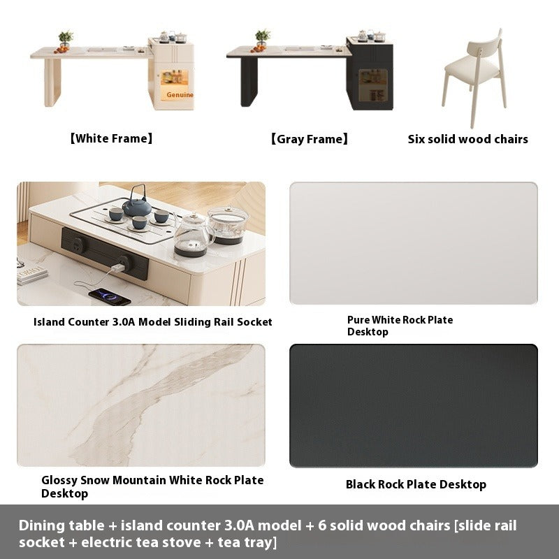 Cream Style Extendable Island Dining Table with Tea Counter for Luxury Small Homes