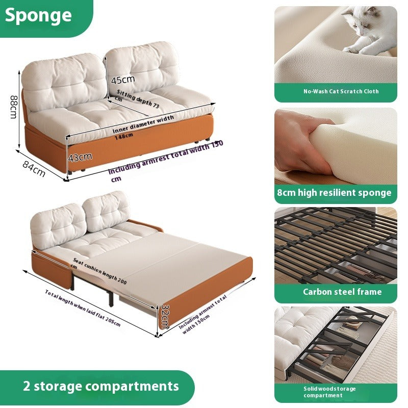 Cloud Sofa Bed with Pull-Out Storage for Small Living Rooms & Tatami Spaces