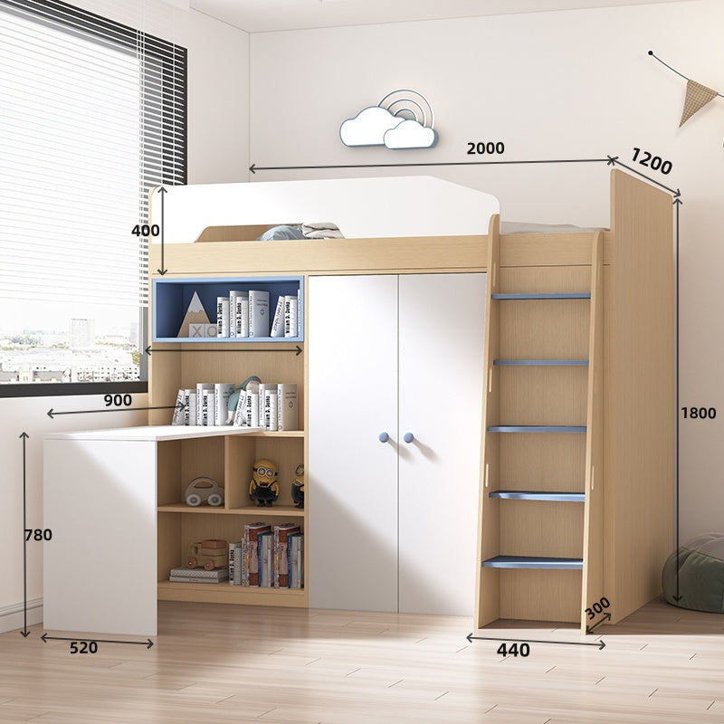 Elegant Kids High-Top Tatami Bed with Wardrobe, Desk, and Ladder Cabinet - New