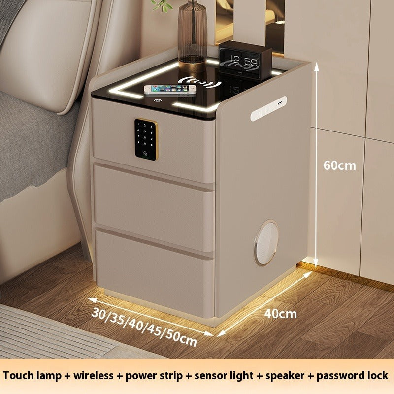 Smart Bedside Table – Modern Compact Nightstand with Bluetooth Speaker, Wireless Charging, Digital Lock & LED Lighting