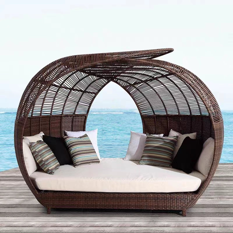 Outdoor Rattan Daybed Sofa – Waterproof Nest-Style Patio Furniture for Hotel, Terrace & Garden Use