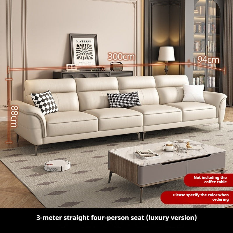 Cream-Style Top-Grain Leather 3-Seater Sofa with High Legs for Modern Small Living Rooms