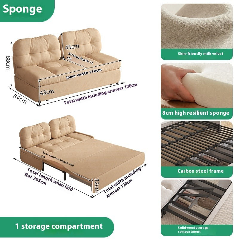 Cloud Sofa Bed with Pull-Out Storage for Small Living Rooms & Tatami Spaces