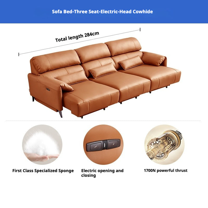 Italian Leather Electric Recliner – Smart Multi-Function Sofa Bed for Living Room Use