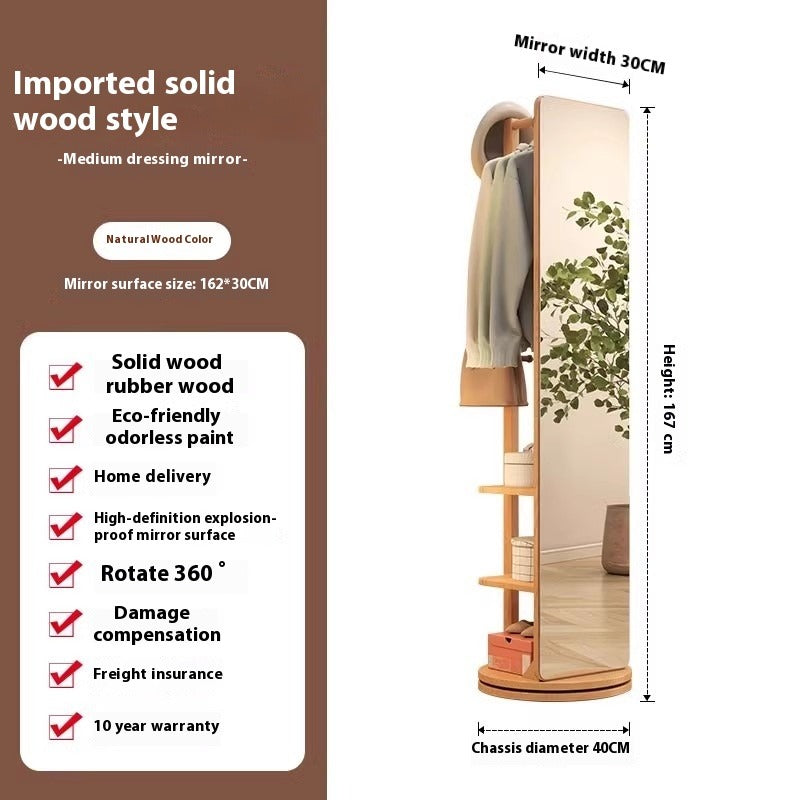 Rotating Freestanding Full-Length Mirror with Built-in Coat Rack – Mobile Dressing Mirror for Bedroom