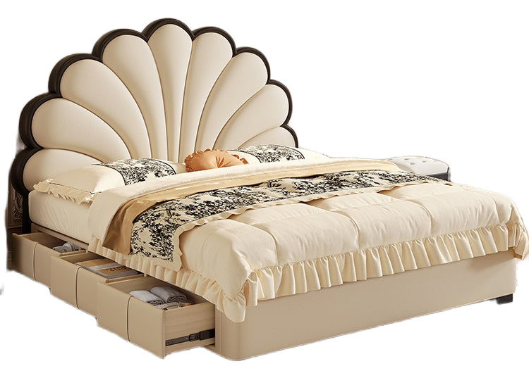 Custom All Designs - Elegant Floral Leatherette Bed with Storage and Headboard - Multiple Sizes Available