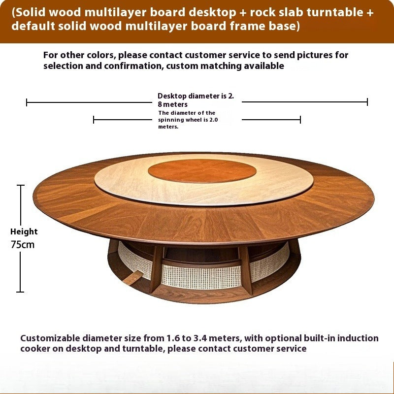 Electric Sintered Stone Dining Table with Solid Wood Base for Hotel Private Rooms