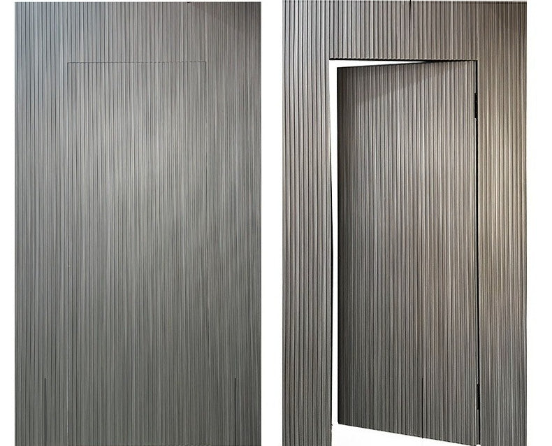 Solid Wood Slatted Hidden Door – Wall-Integrated Wood Veneer Secret Door for Bedroom or TV Background Wall