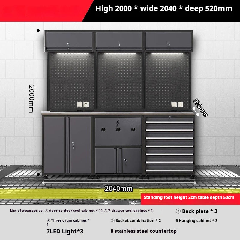 Auto Repair Workstation - Heavy-Duty Metal Tool Cabinet with Workbench, Mobile Mechanic Tool Cart for Garage