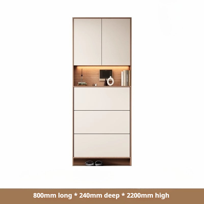 Custom Solid Wood Slim Flip-Drawer Shoe Cabinet – Tall Wall-Mounted Entryway Unit for Home