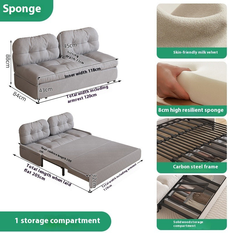 Cloud Sofa Bed with Pull-Out Storage for Small Living Rooms & Tatami Spaces