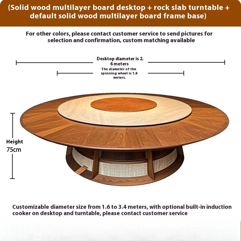 Electric Sintered Stone Dining Table with Solid Wood Base for Hotel Private Rooms