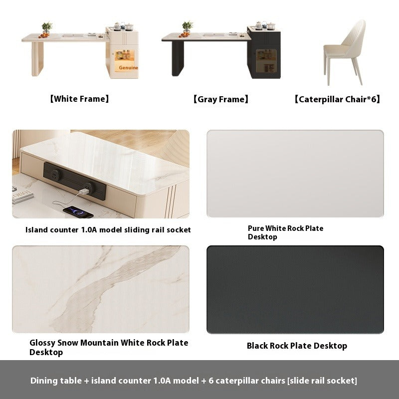 Cream Style Extendable Island Dining Table with Tea Counter for Luxury Small Homes