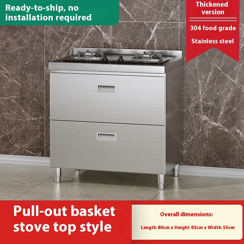 Rural Stainless Steel Kitchen Cabinet with Integrated Stove & Custom Countertop
