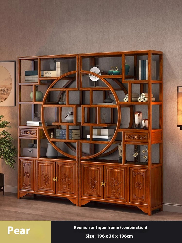 Solid Wood Chinese Display Shelf – Oak Curio Cabinet & Tea Storage Rack for Office or Tea Room