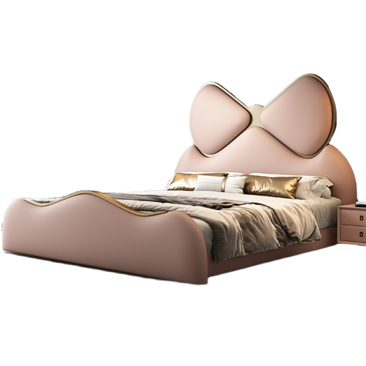 Elegant Napa Leather Queen Bed with 2 Nightstands and Mattresses Set