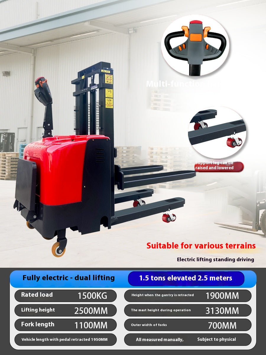 Compact Dual-Lift Semi/Full Electric Stacker Forklift with Hydraulic Lift & Auto Pallet Handling
