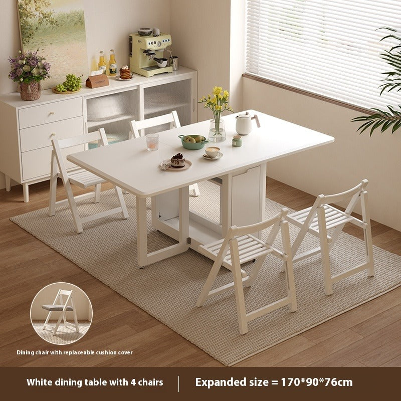 Solid Wood Foldable Dining Table Set for Small Apartments in Rectangular Shape