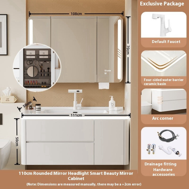 Cream-Style Oak Bathroom Vanity – Ceramic Integrated Basin Cabinet Set for Modern Bathrooms
