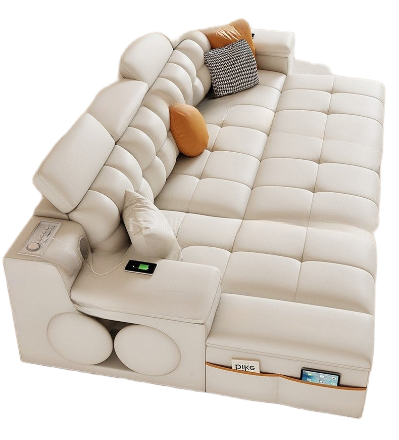 Cream-Style Sofa Bed with Foldable Design, Latex Cushion, and Cat-Scratch Leather