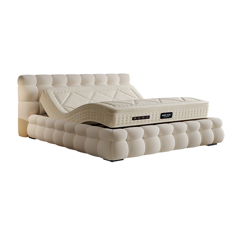 Smart Full-Control Electric Bed – French Cream-Style Upholstered Double Bed with Lifting Frame, 3D Mattress & 2 Nightstands
