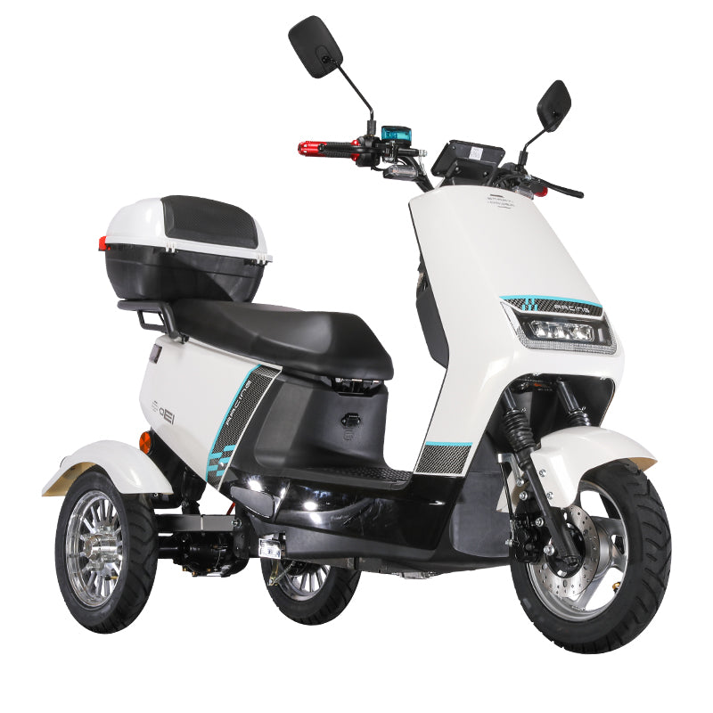 Electric Tricycle for Women – Compact Lithium Battery Family Scooter for Child Pickup, Long Range, Front Disc & Rear Drum Brakes